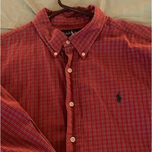 Red plaid polo shirt